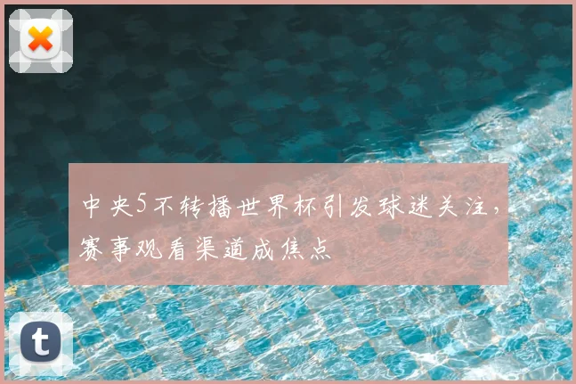 中央5不转播世界杯引发球迷关注，赛事观看渠道成焦点